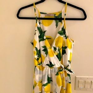 NWOT Hi-lo, faux wrap Lemon white & yellow summer dress